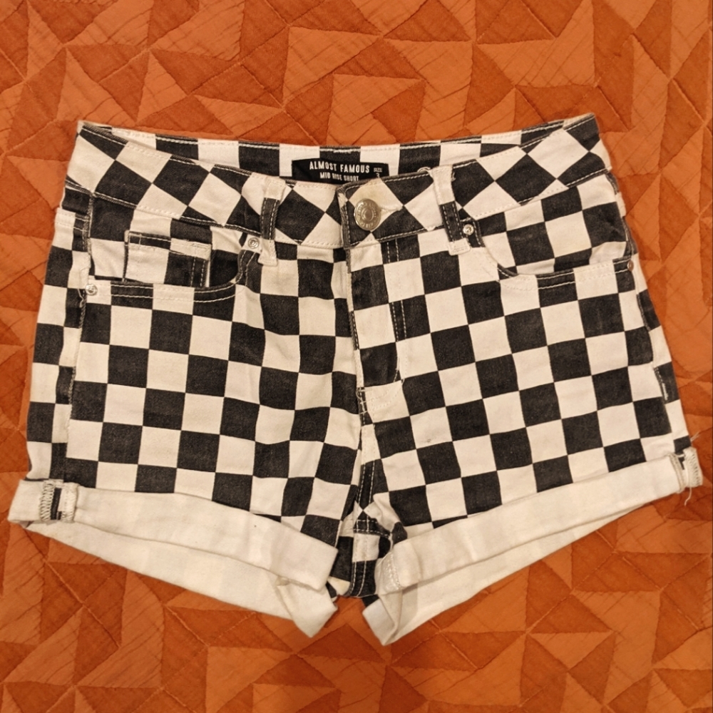 Almost famous black and white checkered jean shorts